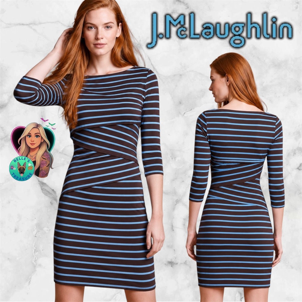 J.McLaughlin Women's Small Nicola Bandage Sheath Dress Brown Blue Catalina Cloth